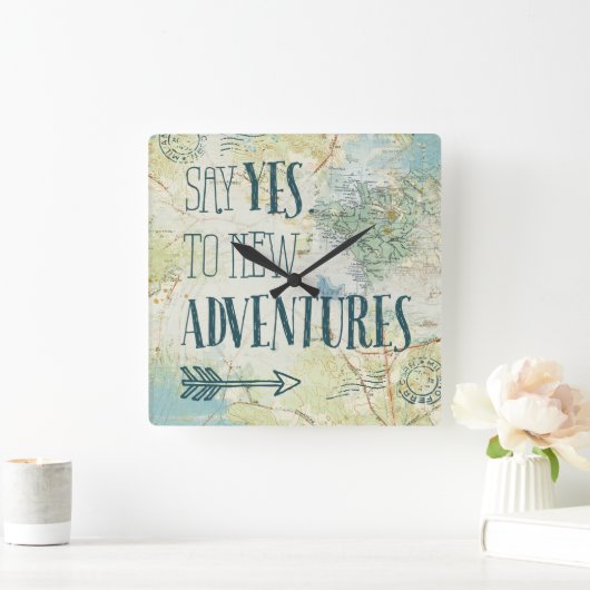 新しい冒険の引用文に賛成して下さい スクエア壁時計 (ホーム)