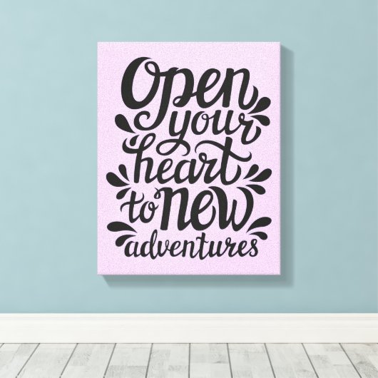 新しい冒険へのハートのオープン キャンバスプリント (インサイチュ (ウッドフロア))