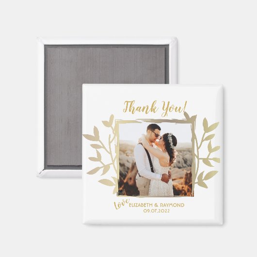 新しい写真ありがとうあ結婚なたの金ゴールド枠 マグネット (正面/裏面)