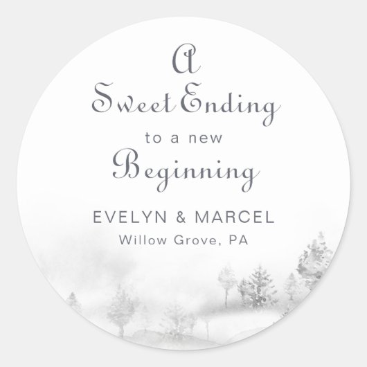 新しい冬の初めの結婚式の甘い結末 ラウンドシール (正面)