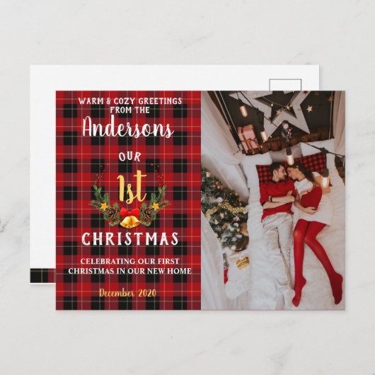 新しい初めてのクリスマスの中|レッドフランネル シーズンポストカード (正面/裏面)
