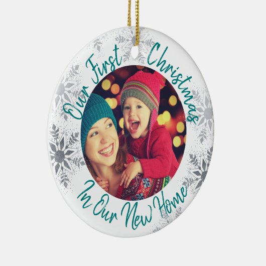新しい初めてのクリスマスの写真付き – ティール(緑がかった色) セラミックオーナメント (右)