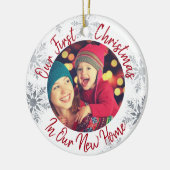 新しい初めてのクリスマスの写真付き – 赤 セラミックオーナメント (左)