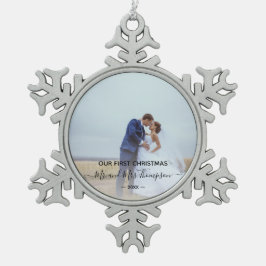 新しい初めてのクリスマス写真署名スクリプト スノーフレークピューターオーナメント