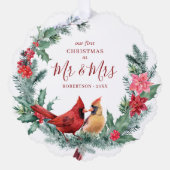 新しい初めてのクリスマス深紅色リース写真 オーナメントカード (正面)