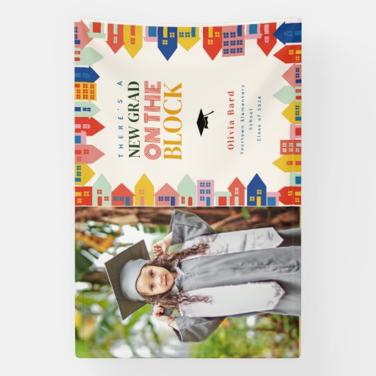 新しい卒業生のブロックの子供の卒業写真 横断幕 (縦)