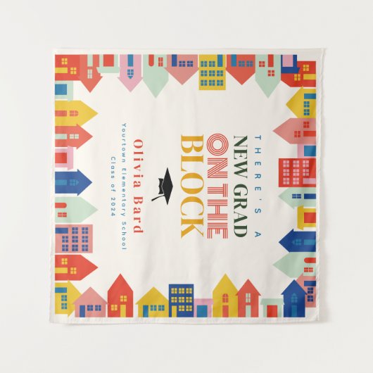 新しい卒業生のブロック子の卒業 タペストリー (正面(横))