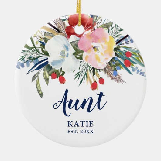 新しい叔母が確立された国パーソナライズされた花模様 セラミックオーナメント (裏面)