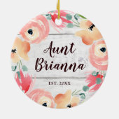 新しい叔母パーソナライズされた水カラーフローラリース セラミックオーナメント (裏面)