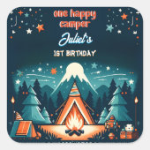 新しい可愛い自然少年たち1ハッピーキャンパー1歳の誕生日 スクエアシール (正面)
