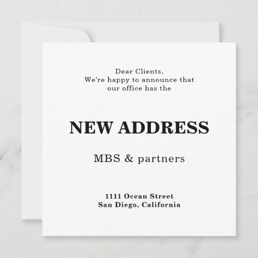 新しい営業所の住所スクエアカード 案内状 (正面)