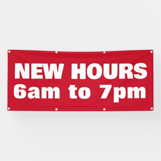 新しい営業時間はっきりした赤（屋外） 横断幕 (横)