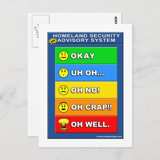 新しい国土安全保障勧告システム – おもしろい ポストカード (正面/裏面)