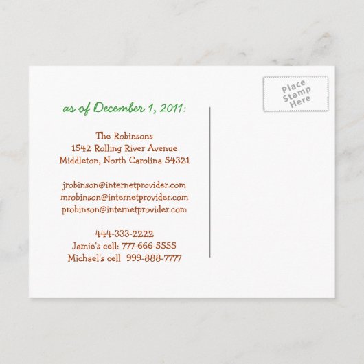 "新しい場所で私たちをキャッチ"アドレスの変更 案内ポストカード (裏面)