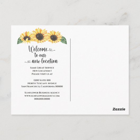 新しい場所ひまわりビジネス住所の変更 ポストカード (裏面)