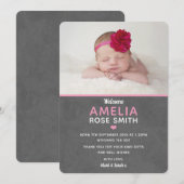 新しい女の子の赤ちゃんのお知らせと感謝のカード 案内状 (正面/裏面)