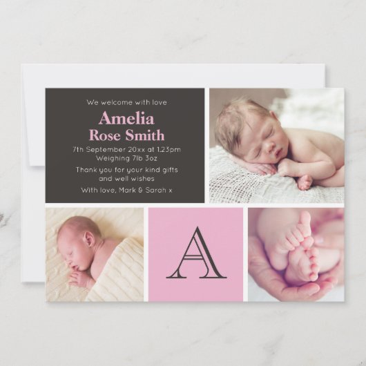 新しい女の子の赤ちゃんのお知らせ/感謝カード 案内状 (正面)