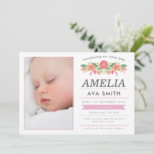 新しい女の子の赤ちゃんのお知らせ/感謝カード 案内状 (スタンド正面)