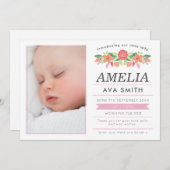 新しい女の子の赤ちゃんのお知らせ/感謝カード 案内状 (正面/裏面)