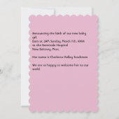 新しい女の子の赤ちゃんの誕生のお知らせシングルカード (裏面)