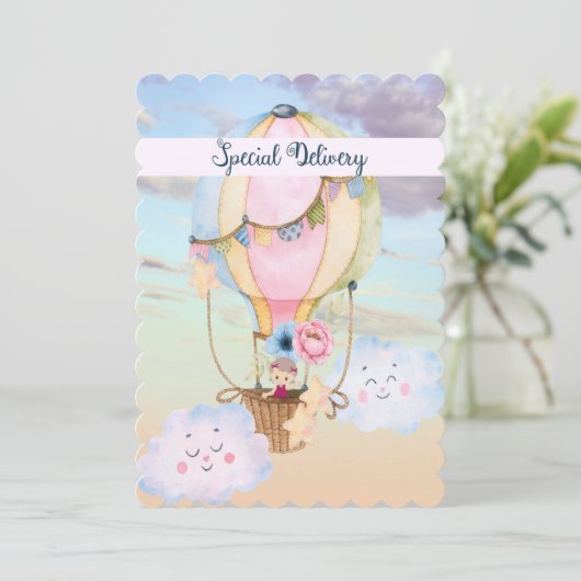 新しい女の子の赤ちゃんの誕生のお知らせシングルカード (スタンド正面)