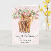 新しい女の子の赤ちゃんハイランドカッコウおめでとうございます カード (黄色い花)