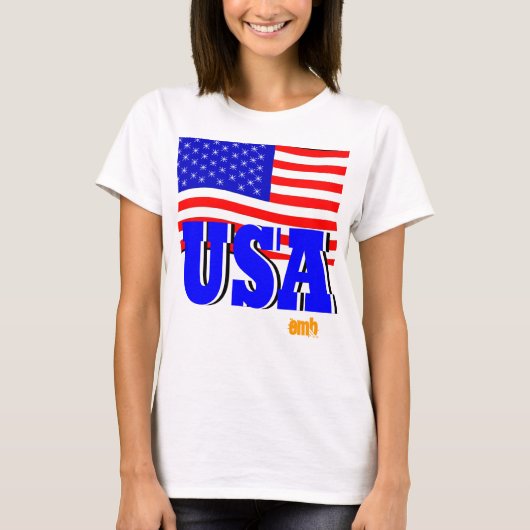 新しい女性のスポーツ赤い白く及び青米国の旗のTシャツ Tシャツ (正面)