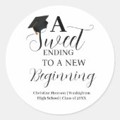 新しい始まりに終わる卒業ステッカー甘い ラウンドシール (正面)