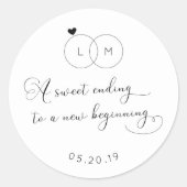 新しい始まりの結婚式の引き出物に甘い結末 ラウンドシール (正面)