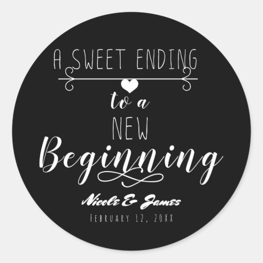 新しい始まりの結婚式の引き出物に甘い結末 ラウンドシール (正面)