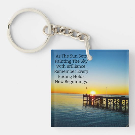 新しい始まり、日の入やる気を起こさせる引用文、 キーホルダー (正面)