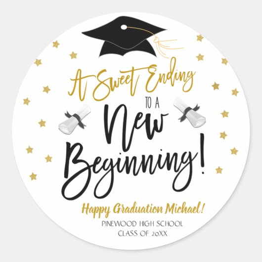 新しい始めのステッカーに甘い結末 ラウンドシール (正面)