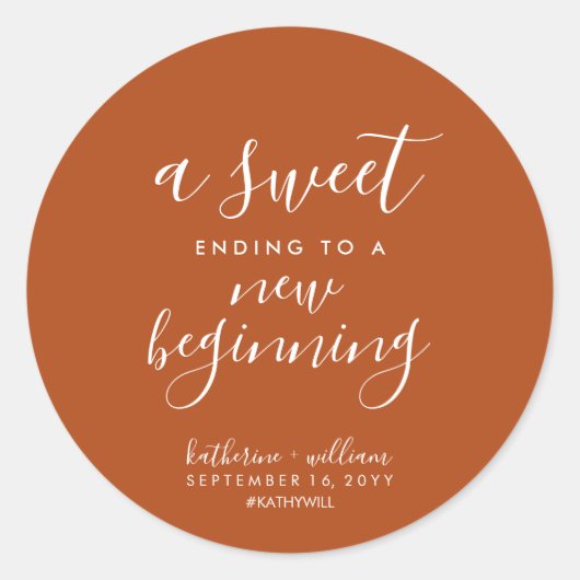 新しい始めの結婚式の引き出物Clに甘い結末 ラウンドシール (正面)