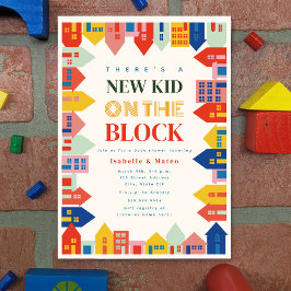 新しい子供のブロックの家の赤ん縁どだシャワー 招待状