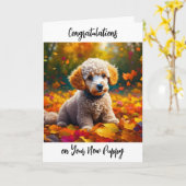 新しい子犬おめでとう カード (黄色い花)