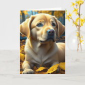 新しい子犬おめでとう カード (黄色い花)