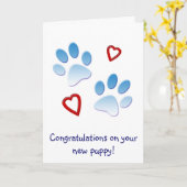 新しい子犬おめでとう カード (黄色い花)