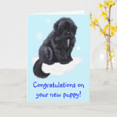 新しい子犬おめでとう カード (黄色い花)
