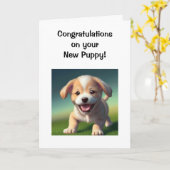 新しい子犬のご紹介! カード (黄色い花)