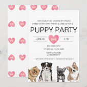 新しい子犬のパーティー、新しい子犬の歓迎会 招待状 (正面/裏面)