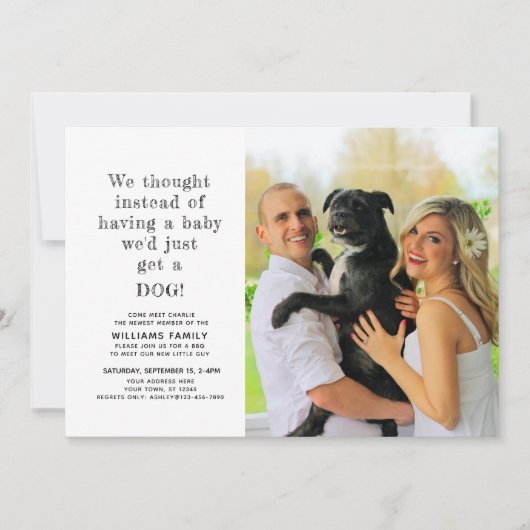 新しい子犬のペットの養子縁組の写真のお知らせ 招待状 (正面)