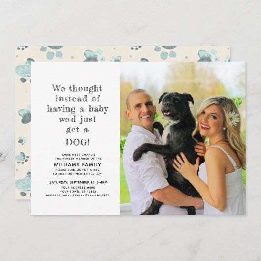 新しい子犬のペットの養子縁組の写真のお知らせ 招待状 (正面/裏面)
