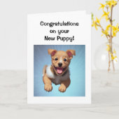 新しい子犬へようこそ カード (黄色い花)