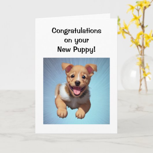 新しい子犬を迎えて カード (黄色い花)