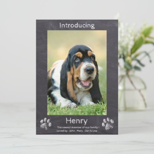 新しい子犬 – 子犬のチョークボード子犬の紹介 案内状 (スタンド正面)