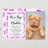 新しい子犬 - 新しいペット - ピンクの女の子の犬の誕生日子犬 招待状 (正面/裏面)