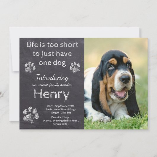 新しい子犬 – 素朴 Pet Dog Photo Chalkboard Puppy 案内状 (正面)