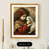 新しい子猫と新しい愛 – 少女と猫の芸術 ポスター