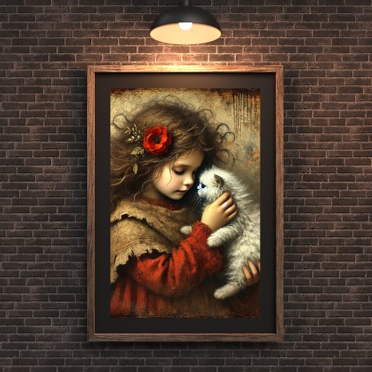 新しい子猫と新しい愛 – 少女と猫の芸術 ポスター