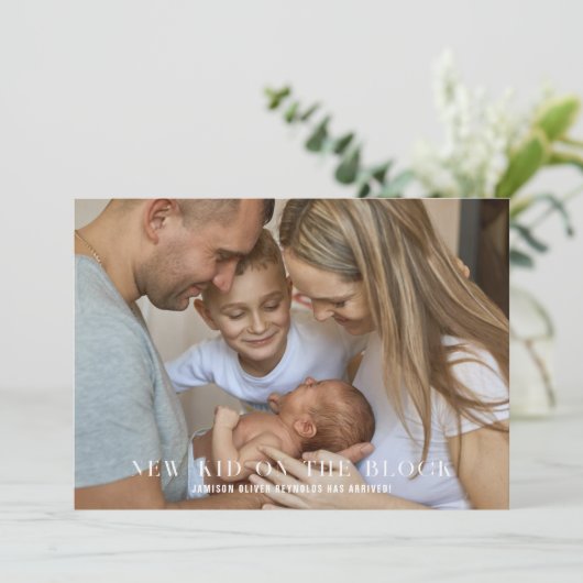 新しい子 | かわいい4枚の写真誕生 案内状 (スタンド正面)